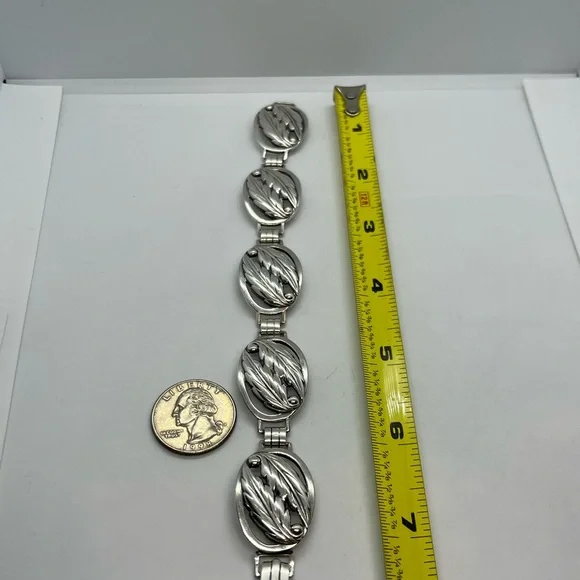 DANECRAFT 925 Silver Vintage Floral Leaf Link Chain Bracelet